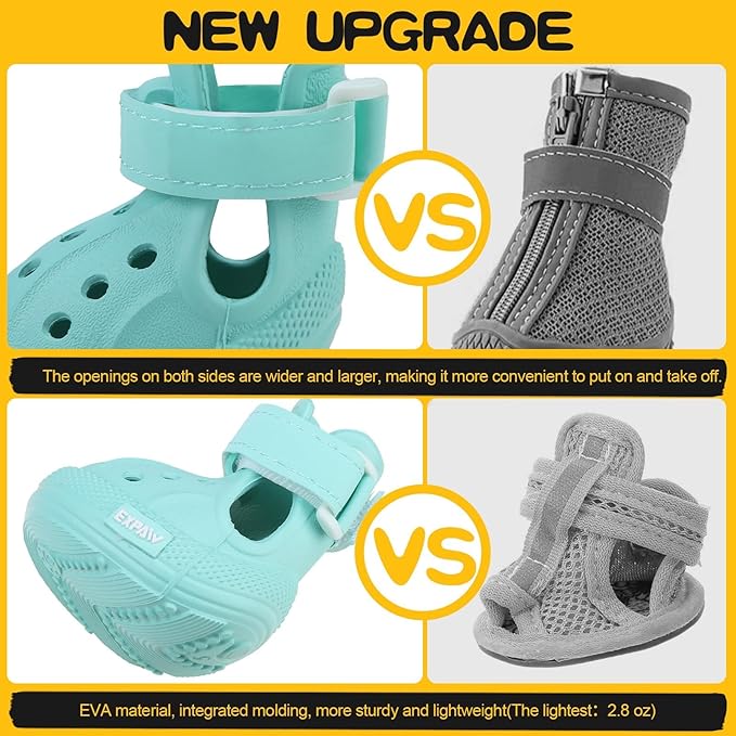 EVA Dog Shoes- Non-Slip Waterproof Dog Booties for Hot Pavement, Easy ON & Off, Reflective Adjustable Pet Boots & Paw Protectors, Rugged Sole for Small Medium Large Dog Outdoor Walking (Aqua Green, M)