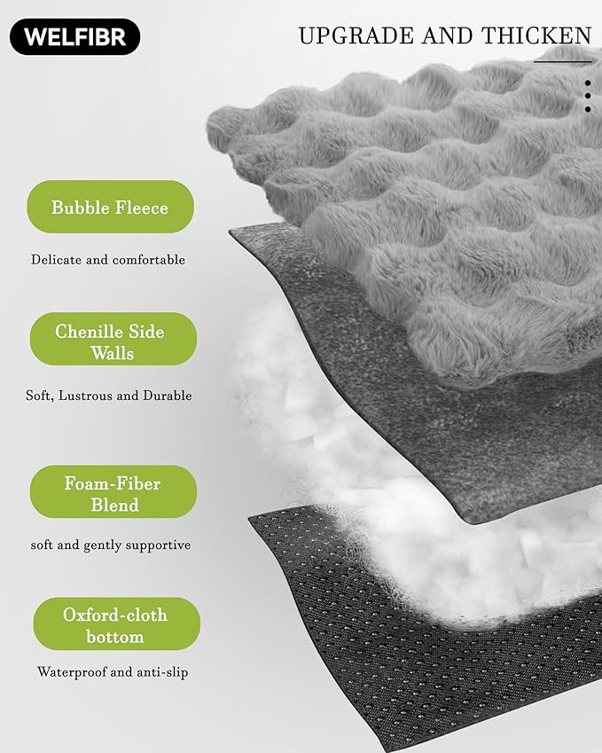Orthopedic Dog Bed Medium Size Dog, Extra Thick Supportive Dog Couch Bed, Dog Beds with Removable Washable Cover, Ultra Soft Faux Rabbit Fur Puppy Bed & Non-Slip Bottom (Gray, 35"x25")