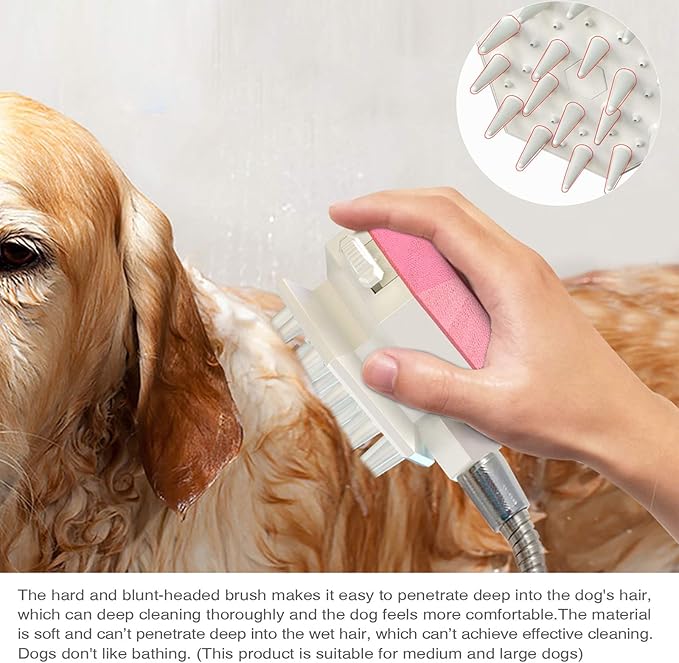 Dog Shower Sprayer Head Attachment Pet Grooming Combing Sprayer,Water Sprinkler Massaging Brush Nozzle for Dogs and Cats,Multi-Function Pet Shower Head for Dog Home Cleaning Bath