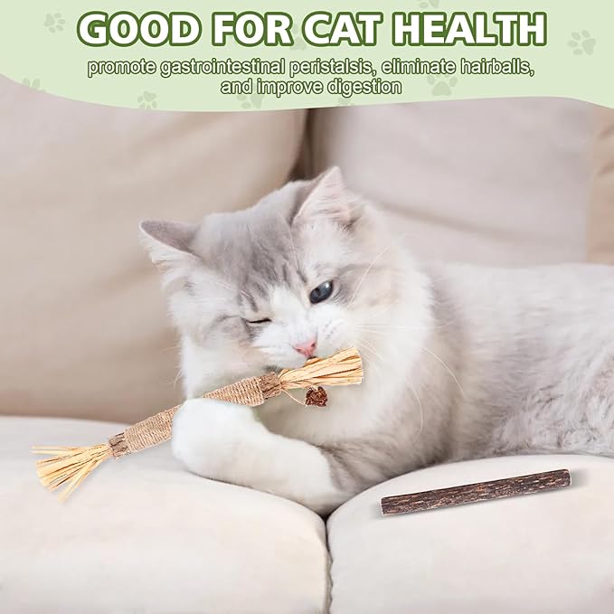 WOUSEDO 6 Pack Silvervine Sticks Cat Toy, Natural Chew Stick for Dental Care Teeth Cleaning,Matatabi Cat nip Treat Toys for Indoor Cats& Kittens