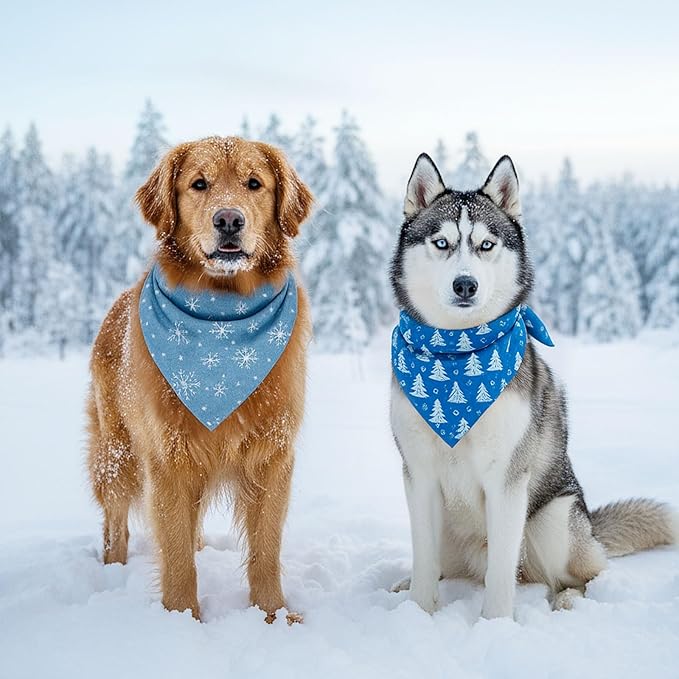 Chunful 120 Pcs Winter Bandanas for Dogs Bulk Charm Blue Bandanas Snowflake Patterns Soft Bibs Adjustable Triangle Doggie Cats Scarf for Small Medium Large Pet Winter Costume 25.6 x 17.7 x 17.7 Inch
