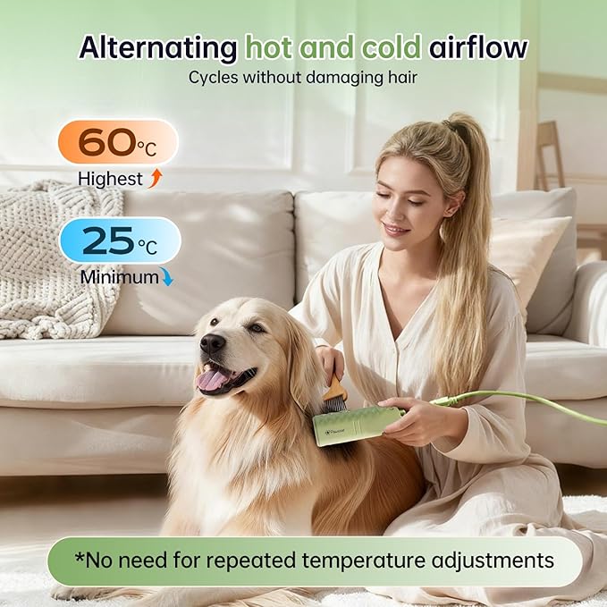 Dog Dryer for Pet Grooming,Pet Neck-Hanging Hair Dryer,Alternating Hot and Cold Airflow.Handheld & Hands-Free.Low-Noise, Ultra-Lightweight.High Wind Speeds.Adjustable Heat & Speed Green