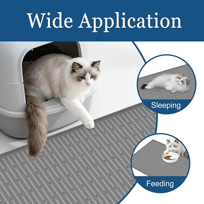 XXL Extra Large Silicone Cat Litter Trapping Mat for Scatter Control, 40"x30"(100cmx75cm) Waterproof Kitty Litter Box mat for Floor, Soft on Kitty Paws, Easy to Clean, Dark Blue