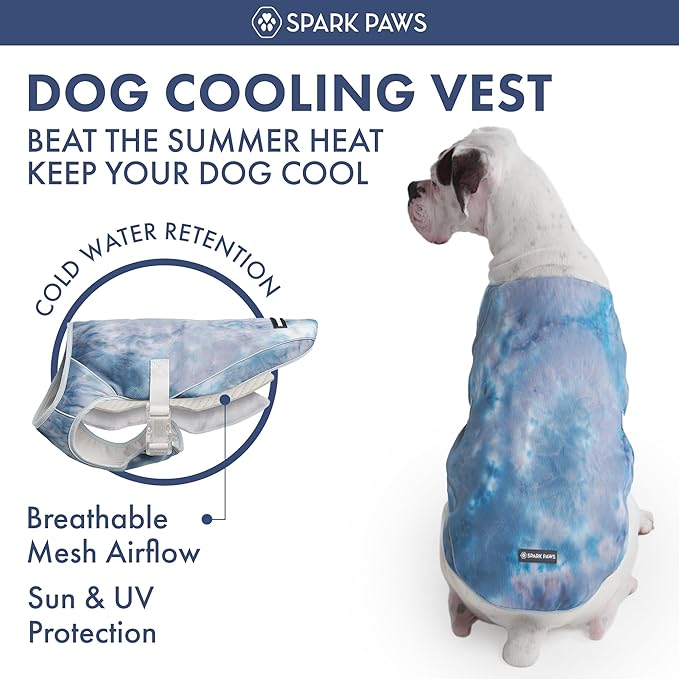 Spark Paws Dog Cooling Vest - SPF 50 UV Sun Protection - Summer Heat Relief Gear for Dogs, Lightweight, Evaporative Cooling - Dog Anxiety Relief Vest During Hot Days - Ice Blue, Small