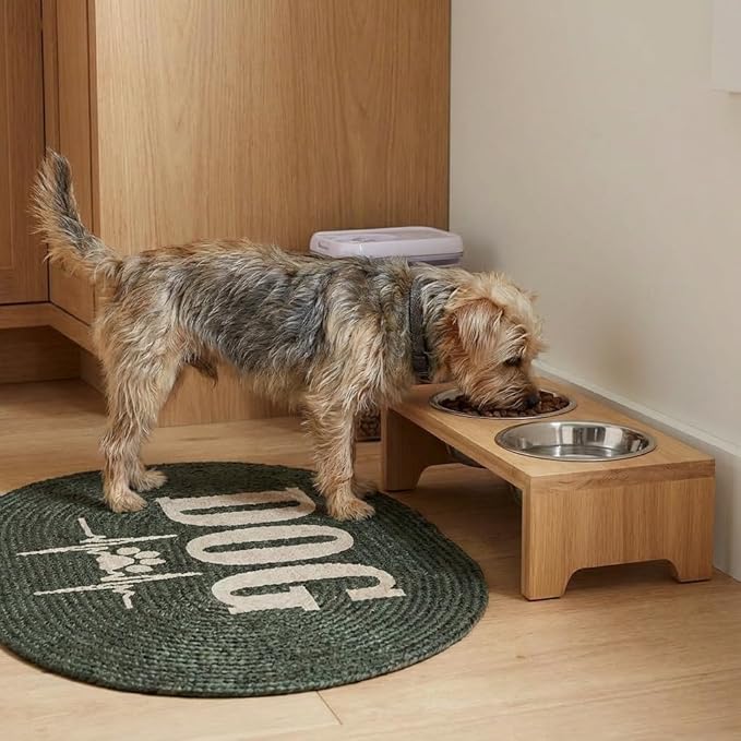 Super Area Rugs Decorative Dog Feeding Mat - 15" x 23" Charcoal Charcoal Pet Placemat for Food and Water Bowls - Soft Natural Cotton Woven Rug - Easy Clean & Absorbent Dog Bowl Mat - Made in India