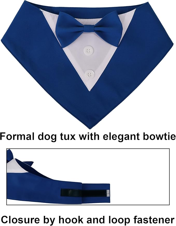 ADOGGYGO Blue Dog Tuxedo Bandana, Formal Wedding Bow Tie Collar, Adjustable Birthday Wedding Costume for Extra Large Dogs (XL)