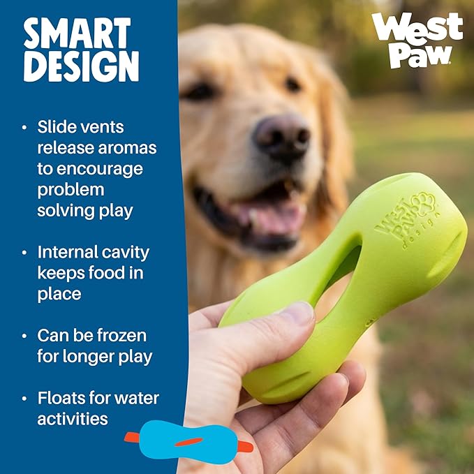 West Paw Qwizl Durable Zogoflex Dog Puzzle Toy for Mental Stimulation, and Enrichment - Treat Dispensing for Bully Sticks and Dental Sticks - Dishwasher Safe - Made in USA - Large - Periwinkle