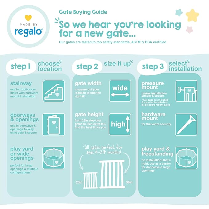 Regalo Safety 27.5-50” Extra Wide Mesh Baby Gate for Doorways & Hallways, Expandable Pressure Mounted Baby Gate for Toddlers & Pets, Includes Rubber Bumpers, Gray