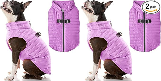 Gooby Purple Small Dog Puffer Vest - Ultra Thin Wind Breaker with D Ring Leash - Water Resistant Dog Sweater Coat