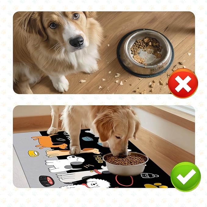 HOMETITUTE Funning My Pet Dog Pattern Dog Feeding Mat Pet Food Mat for Dogs and Cats Cute Puppy Design Pet Bowl Mat with Bone Paw and Non Slip Cat Feeding Mats for Home Kitchen Floor 20" x 12"