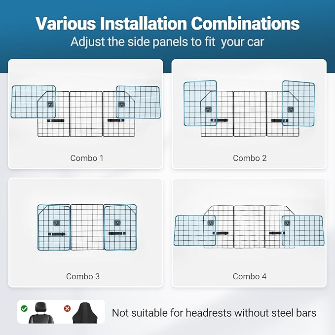 rabbitgoo Dog Car Barrier for SUVs, Adjustable Large Pet Gate, Universal-Fit Divider Cargo Net, Heavy-Duty Wire Mesh Dog Barrier SUV, Van Vehicles Subaru Car Accessories Safety Travel, Triple Folding