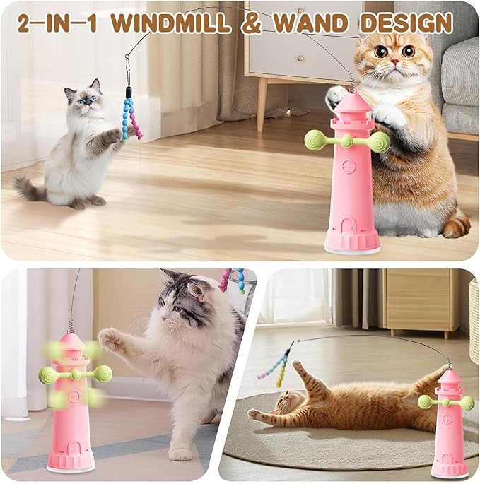Interactive Cat Toys for Indoor Cats, 2-in-1 Handheld/Suction Cup cat Teaser, Comes Yarn Ball Accessories, can be Used as a cat Toy to Help Cats Exercise and Relieve Boredom and Anxiety