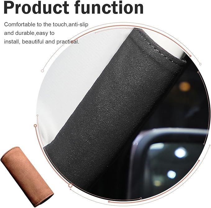2 PCS Car Inside Door Handle Protectors, Anti-scratch Suede Leather Interior Trim, Non-slip Sweat-absorbent Handle Wrap with Hook & Loop, Interior Accessory for Cars Trucks Vans (Brown)