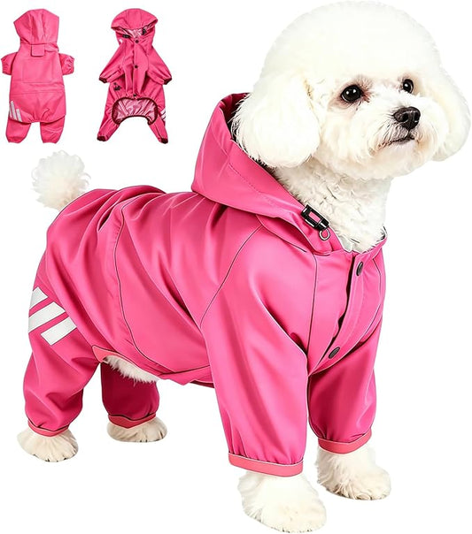 Dog Raincoat Waterproof Windproof Full Body Pet Jacket, Adjustable Reflective Puppy Rain Suit with Leash Hole, Lightweight Foldable Dog Coat for Small Medium Dogs(Pink, M)