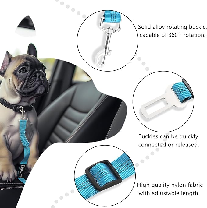 IBWell Dog Seat Belt for Car with Elastic Bungee Leash, Car Leash Car Seat Belt for Dogs (Pink, 1PCS-27.6")