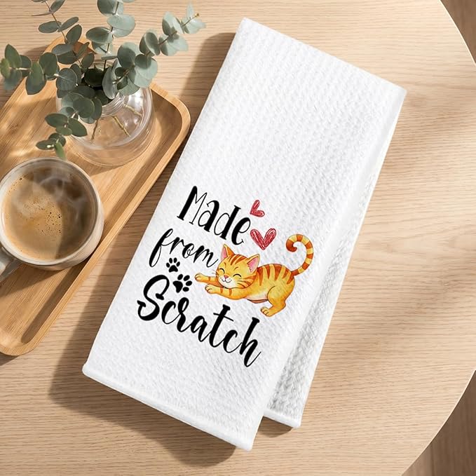 Hanamiya Na 2Pcs Cute Cat Kitchen Towels 24x14 Inch, Make from Scratch, Absorbent Microfiber Dish Cloth Tea Towel, Waffle Hand Towels for Kitchen Home Bathroom, Cat Lover Gifts