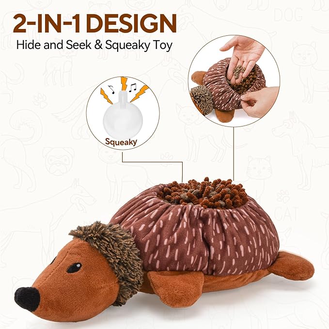 LIFLIX 2 in1 Interactive Hedgehog Dog Toy, Plush Dog Treat Puzzle Toy, Enrichment Toys for Puppy(Not for Aggressive Chewers)