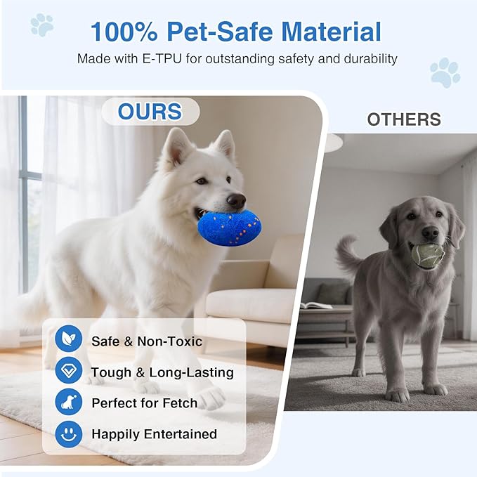 Interactive Dog Toy Balls, Pet Ball Toys Automatic Moving Bouncing and Rotating, Solid E-TPU Material, IPX7 Waterproof Active Rolling Balls for Small, Medium and Large Dogs(Vbleu)