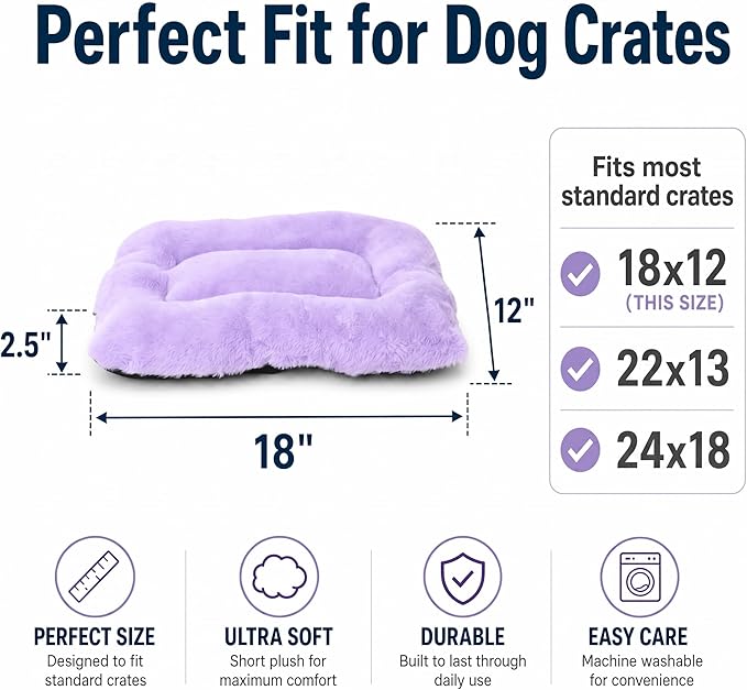 Dog Crate Bed 18x12 for Small Dogs,Washable Puppy Crate Mat with Non Slip Bottom,Soft Dog Crate Pad,Purple