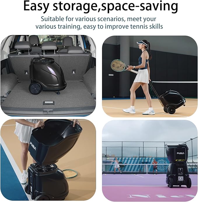 PT-9001 Programmable Variable-Speed Tennis Ball Machine | APP & for Apple Watch Control (12 Modes), MAX 140KM/H, 10Hr Battery, 6-Level Spin, 150-Ball Capacity — for Clubs & Advanced Players