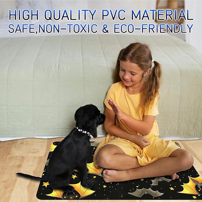 Dog Food Mat, 15.7" x 23.6" Absorbent Pet Feeding Mat for Food and Water, Waterproof Diatom Mud Pet Placemat with Non-Slip Rubber Backing, Easy Clean Cat Bowl Mat for Floors - Yellow Bat