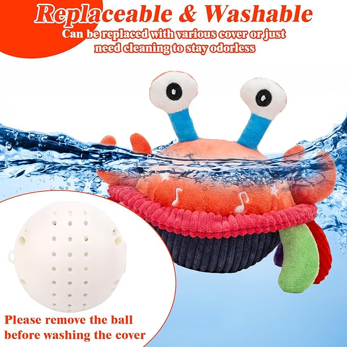 Mity rain Interactive Dog Toys with Thicken Plush, Moving Dog Toy with Recording Mode Shaking & Singing Mode Bouncing, Funny Ball Jumping to Keep Them Busy & Chase, Rechargeable (Crab)