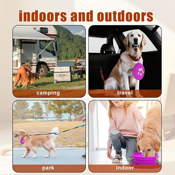 Collapsible Dog Bowls, 2-in-1 Silicone Pet Food and Water Bowl with Carabiner, Portable Double Compartment Dish for Travel, Camping, Hiking Puppy Essentials (A- Purple)