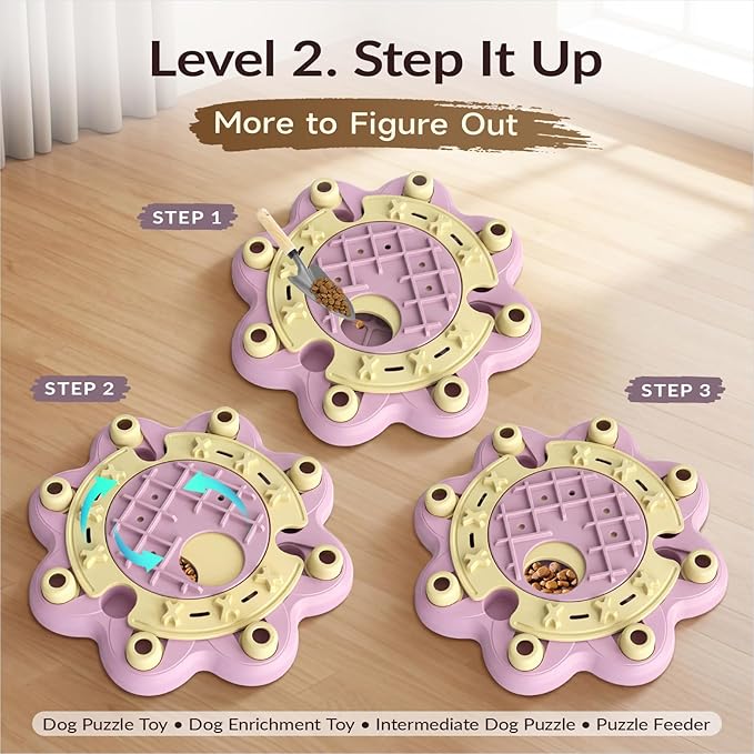 KADTC Dog Puzzle Toy, Large Size, 3 Levels of Step-by-Step Challenge Beginner to Advanced Slow Feeder & Mental Stimulation for Smart Dogs Enrichment Puppy Pink Toys