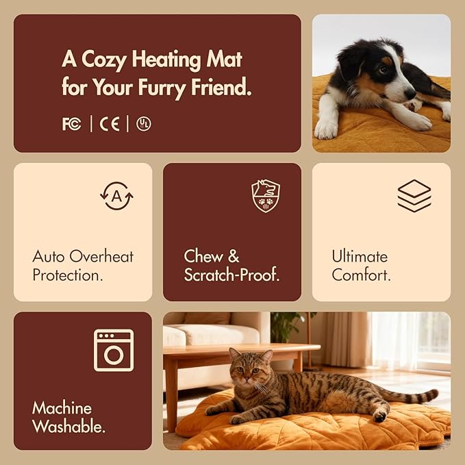 Vagascape Dog Bed, Waterproof Pet Bed with Removable Cover, Comfort Cat Dog Pad for All Seasons, Heating Yellow Maple-Leaf Shape Cat Mat with Nonskid Bottom(47"x36")
