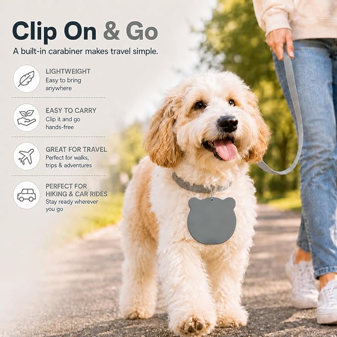 Collapsible Dog Bowls, 2-in-1 Silicone Pet Food and Water Bowl with Carabiner - Portable Double Compartment Travel Dish for Dogs, Ideal for Camping, Hiking, Car Rides, Puppy Essentials (Gray)