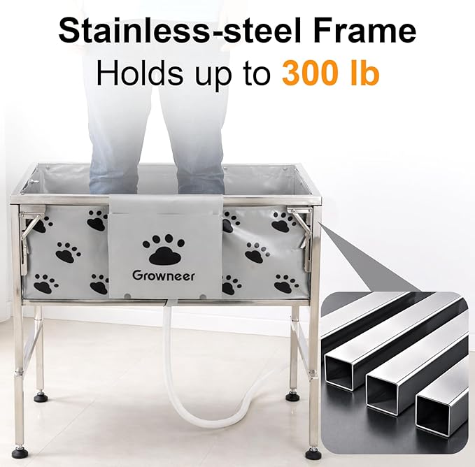 GROWNEER Foldable Dog Bath Tub,300LB Portable Pet Grooming Tub with Stainless Steel Frame, Elevated Dog Washing Station for Small to Medium Dogs and Cats, Indoor Outdoor Use
