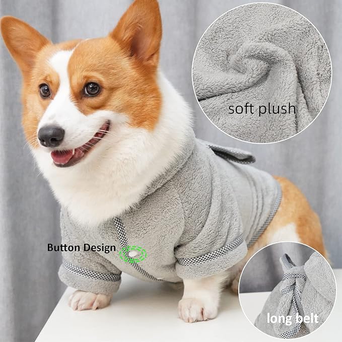 Dog Bathrobe, Microfiber Fast Drying Absorbent Hooded Bath Towel White for Puppy Small Medium Large Dog Cat (2XL, Gray)