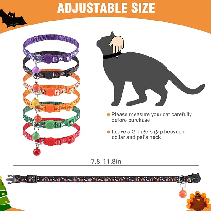PUPTECK Cat Collar Breakaway with Bells, Kitten Collar Outfit Adjustable for Girl Boy Small Pet Puppy Bunny, Cute Costume Accessory with Safety Release Buckle (Holiday 6pcs)