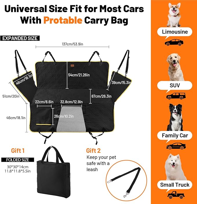 Dog Back Seat Cover, 600D Heavy Duty Durable Rear Seat Protector Waterproof Dog Hammock for Car Scratch Proof with Nonslip Universal for Sedan, Trucks and SUV (Black) (Black)