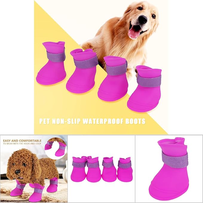 Yctze 4pcs Silicone Protective Dog Boots, Antislip Snow Shoes for Small Dogs, Ideal for French, Cute Pet Rain Wellies (L)
