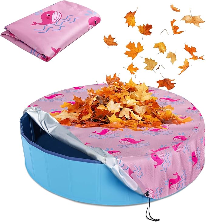 Foldable Dog Pool Cover – Waterproof Round Pet Dog Kiddie Bath Tub Lid Cover, Fit for 32/48/63 Inch Pools, Outdoor Portable Puppy Pool Accessories with Drawstring