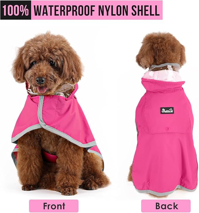 Lukovee Dog Raincoat, Adjustable Dog Rain Jacket with Clear Hooded Double Layer for Large Medium Small Dogs Puppies, Waterproof Rain Coat Poncho with Reflective Storage Pocket & Rim (Fuchsia,XXL)