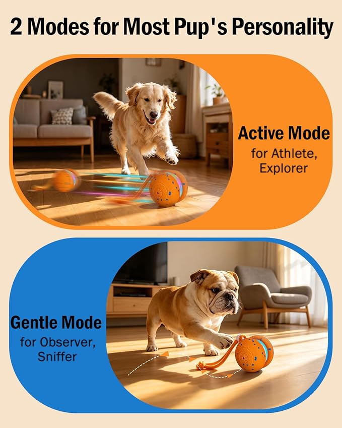 osou Interactive Dog Toy, Random Path Rolling Dog Ball with Rope, 2 Speed Modes, Motion-Activated, Pet-Safe ETPU Shell, Automatic Moving Toy for Small Medium Large Dogs and Most Dog Personalities