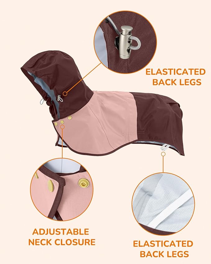 Waterproof Dog Raincoat with Hood, Extended Coverage Rain Jacket for Samll Dogs, Wind-Resistant Secure Fit with Leg Straps, Reflective, Leash Hole, Easy Hook & Loop Fastener On/Off, Pink, S