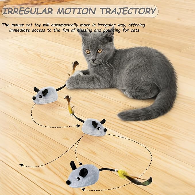 Interactive Mouse Cat Toy, Automatic Moving Fake Rat Mouse Cat Toy, Realistic Rechargeable Dog Mouse Toy with Sound & Feather & Bell, Prank Joke Scary Trick Rats for Cats Dogs