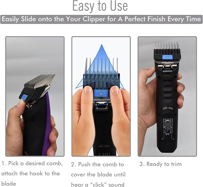 Professional A5-Style Animal Clipper Stainless Steel Color-Coded Snap-on Attachment Guard Guide Comb, 1/8"-1" Compatible with Wahl KM Series Oster A5 Andis Detachable Blade Pet Dog Groomers (#3-3/8")