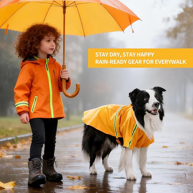 Dog Raincoat, Waterproof Windproof Dog Rain Jacket Adjustable, Rain Coat with Leash Hole, Reflective Strap Raincoat Poncho for Small Medium Large Dogs Outdoor (Reflection-Yellow, XS)
