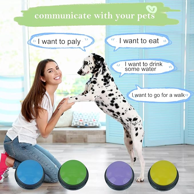 Gelabur Set of 4 Dog Buttons for Communication, Voice Recordable Buttons for Classroom, Dog Training Talking Buttons Starter Set, Pet Easy Speaking Buttons Tools