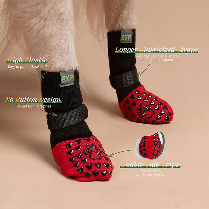 EXPAWLORER Anti Slip Dog Socks to Prevent Licking Paws - Dog Shoes for Hot Pavement, Dog Boots & Paw Protectors, Dog Booties for Hardwood Floors, Small Medium Large Senior Dogs