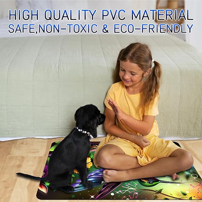 Dog Food Mat, 15.7" x 23.6" Absorbent Pet Feeding Mat for Food and Water, Waterproof Diatom Mud Pet Placemat with Non-Slip Rubber Backing, Cat Bowl Mat for Floors - Hummingbird Flower 1