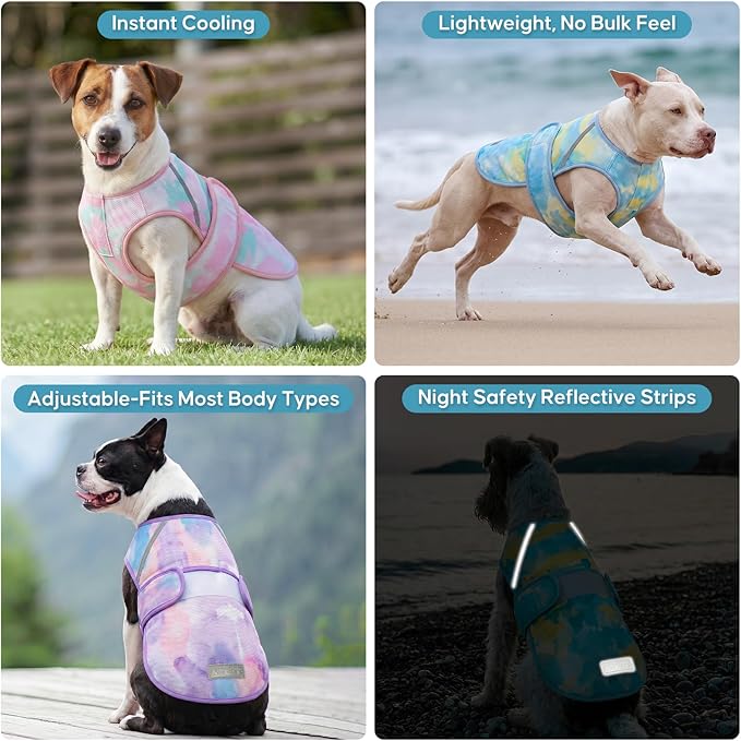 KYEESE Dog Cooling Vest, Lightweight Dog Cooler Jacket, 3D Breathable Mesh Pet Cooling Shirts for Summer with Reflective Stripe, Sun Protection Pet T Shirt for Beach, Hiking, Walking, Blue, 3XL