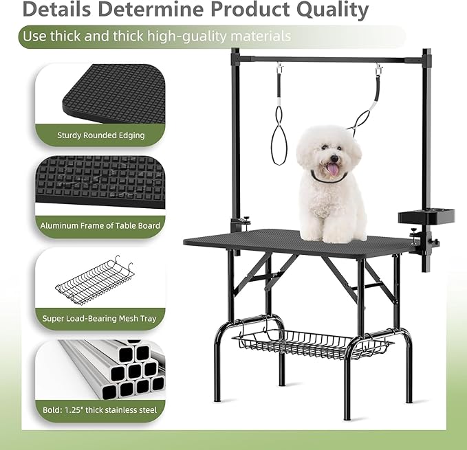 36" Professional Dog Pet Grooming Table Adjustable Heavy Duty Portable w/Arm & Noose & Mesh Tray