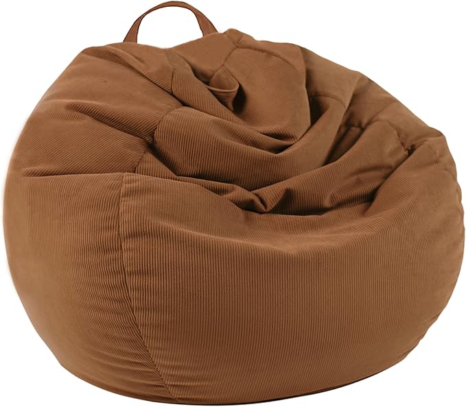LPMOERA Stuffed Animal Storage Bean Bag Chair Cover (No Filler) For Kids and Adults.Soft Stuffable Bean Bag For Organizing Children Plush Toys or Memory Foam Caramel L for Adults