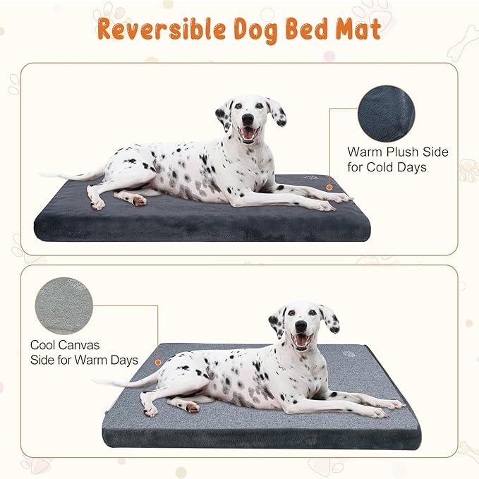 EMPSIGN Stylish Dog Bed Mat Dog Crate Pad Mattress Reversible (Cool & Warm), Water Proof Linings, Removable Machine Washable Cover, Firm Support Pet Crate Bed for Small to XX-Large Dogs, Grey