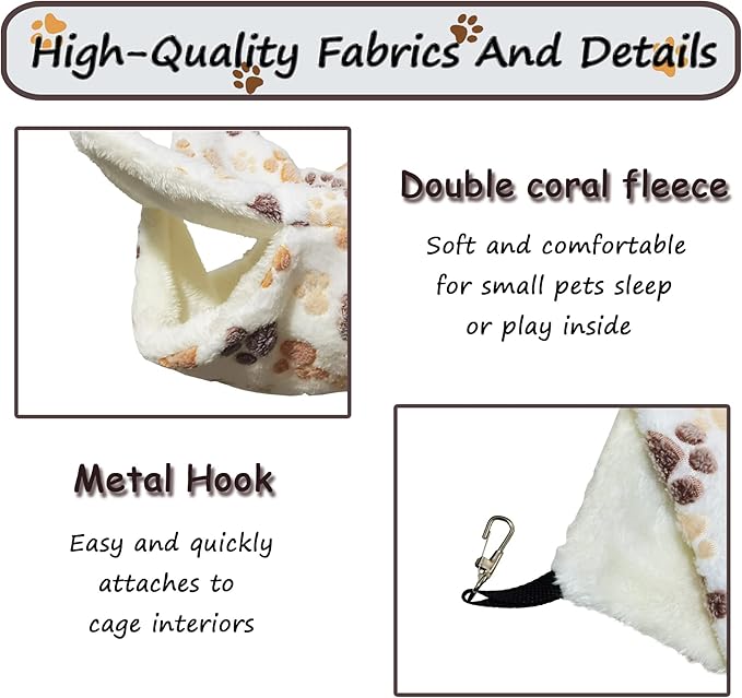 Guinea Pig Ferret Hammock for Cage - Machine Washable Double-Decker Hanging Bed - Fits Sugar Glider,Fancy Rat,Hamster,Gerbil - 13.3" x 13.3" - White-Footprints Pattern